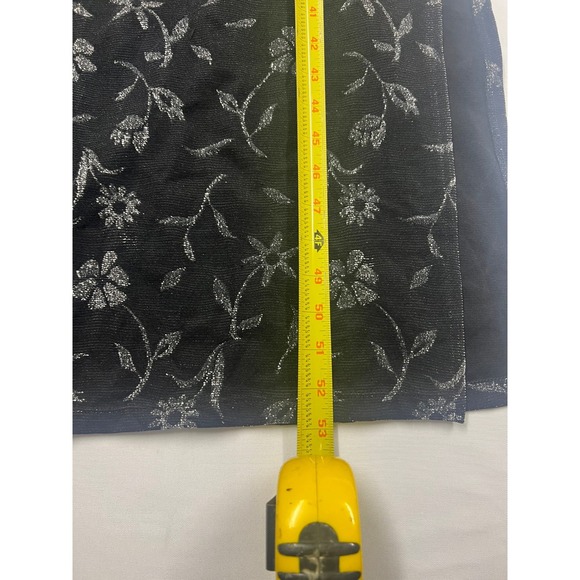 Vintage 90s Black Silver Sparkle Floral Maxi Dress Large Stretch Wedding Glam - Picture 9 of 11